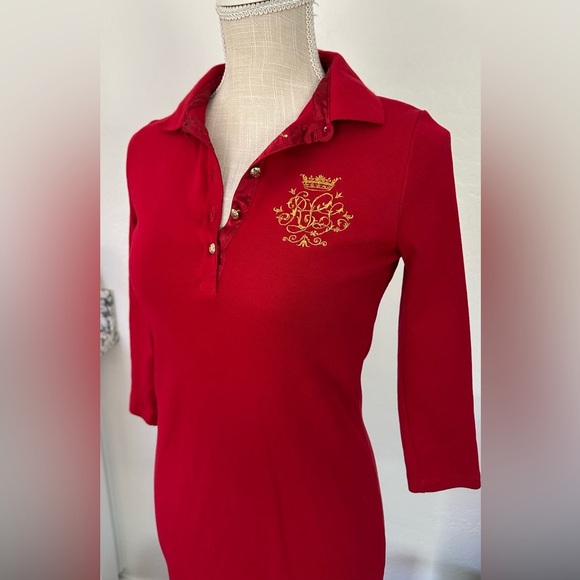 Ralph Lauren Red Sheath Dress with Polo Collar and Cuffed Sleeves - Picture 7 of 8